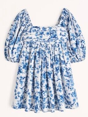 Abercrombie & Fitch Emerson  Floral Mini Dress Size Small Blue White Puff Sleeve